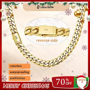 LuLuEcho Jewelry Set 1pcs 14K Gold Vacuum Plated Stainless Steel With Copper Black "S" Ear Clasp Miami Cuban Link Chain 6-14mm Necklace Women & Men Luxury Jewelry, Daily Wear, Fashion, Gift, Chicano, Classic, Hip Hop, Simple, Sporty