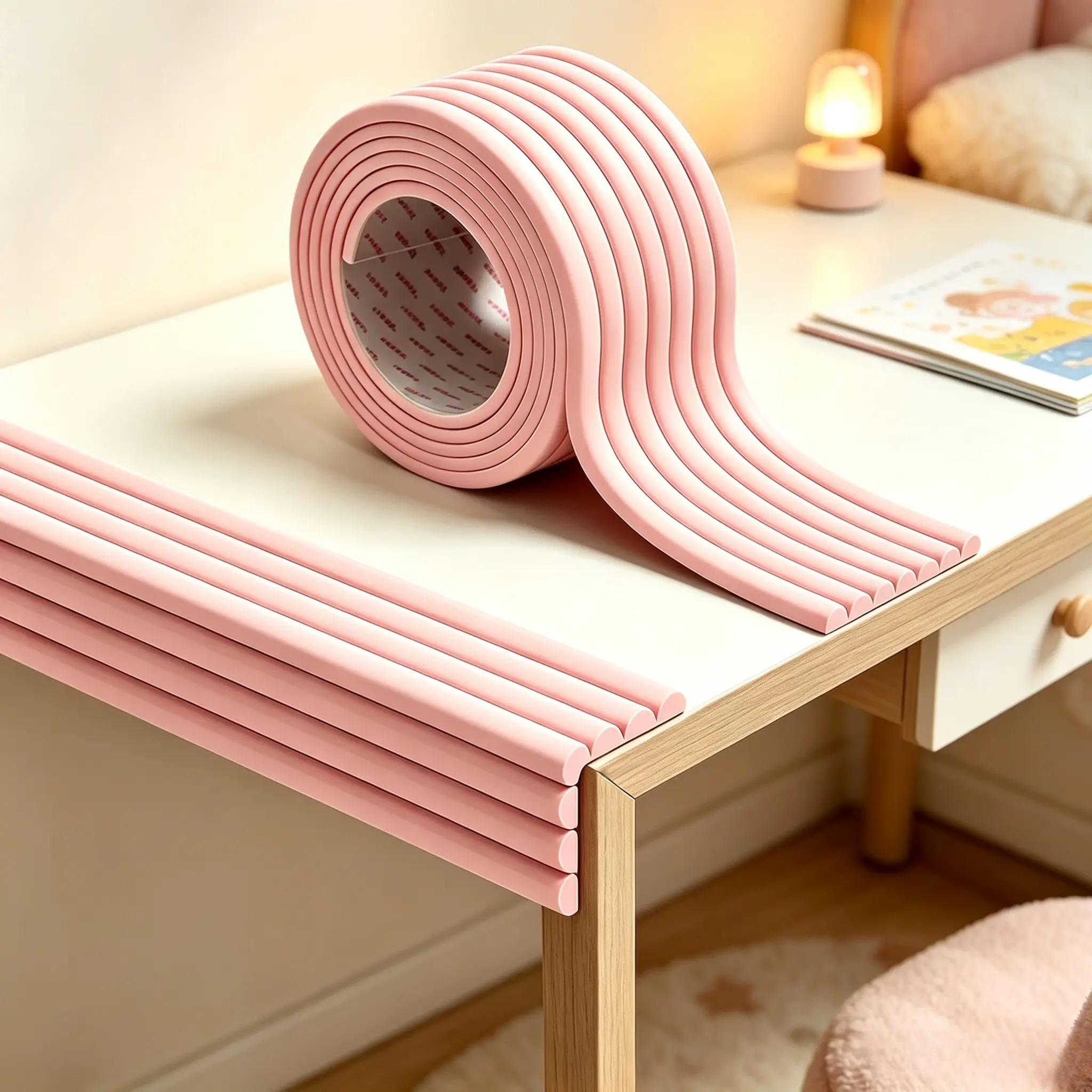 W-Shaped NBR Foam Edge Protector, 78.74in, Thick Soft Self-Adhesive Furniture Edge Guard, Cut-to-Fit & Residue-Free Safety Strip for Desks, Tables & Cabinets