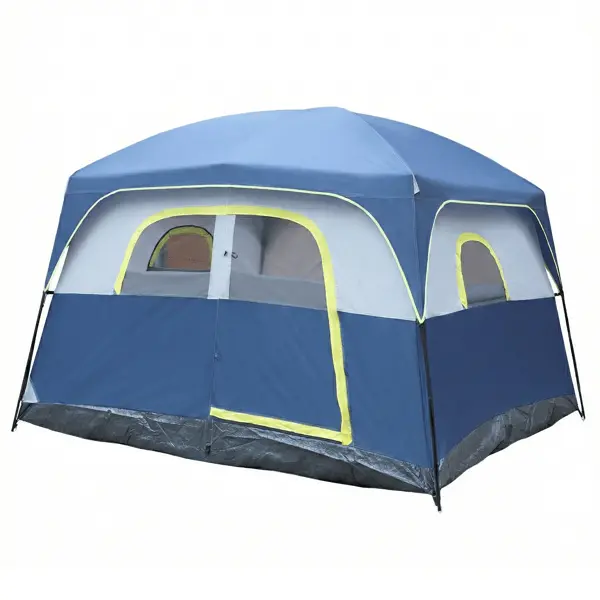 6 Person Outdoor Camping Tent, Waterproof Windproof Easy Setup, Double Layer Family Camping Tent with 1 Mesh Door & 5 Large Mesh Windows, Blue