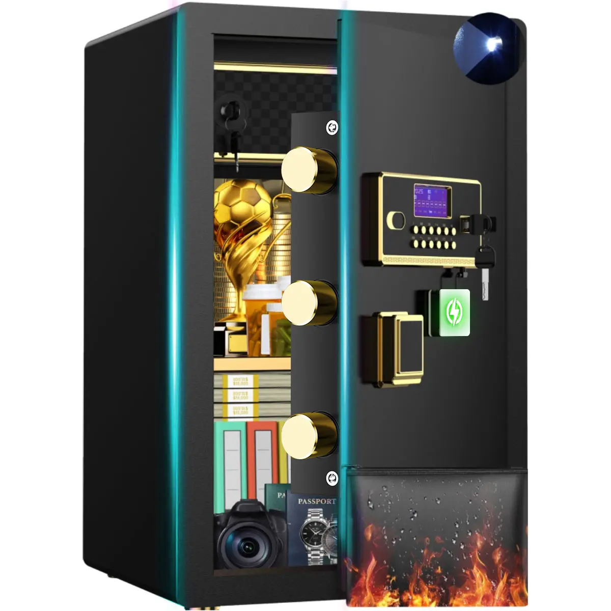 TnTants Large Safe Box Home Security with Smart Alarm System Digital Keypad LCD Screen Sensor Light for Valuables Spy Gadgets