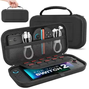 h-73  Carrying Case for Nintendo Switch 2 2025, Protective Hard Shell Portable Travel Carry Case Pouch Holds 10 Cartridges w/Pockets for Switch 2 Accessories and Games, Black