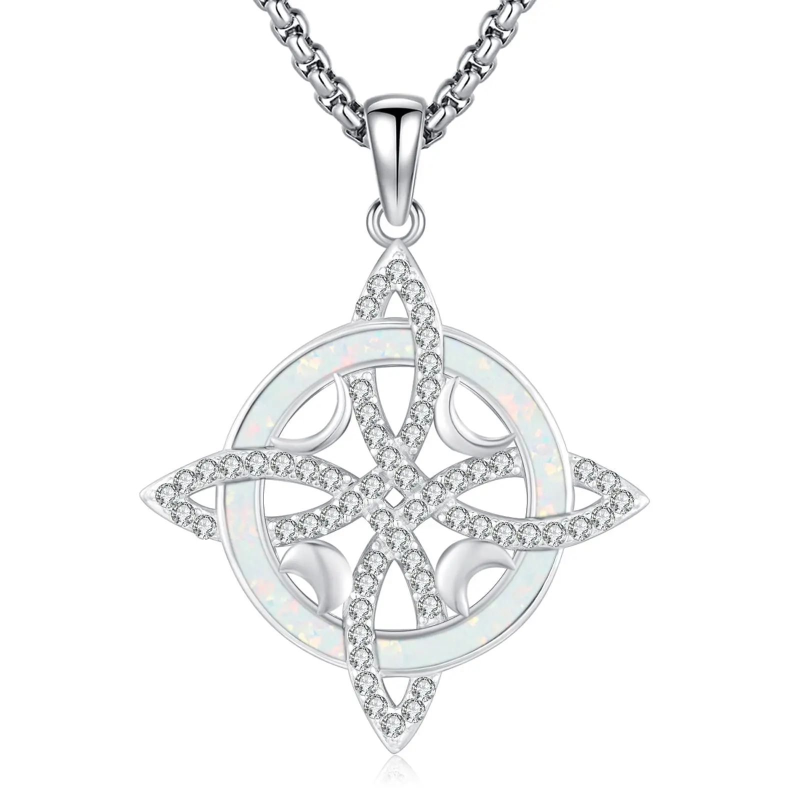 DRINSPER Witches Knot Opal 925 Sterling Silver Pendant Necklace, Witchcraft Jewelry, Nudo De Bruja Plata 925 Amuleto De Proteccion, Wiccan Jewelry Neo-Paganism, Crystal Opal Necklace, Spiritial Protection, Jewelry Accessories Gift for Girls Women