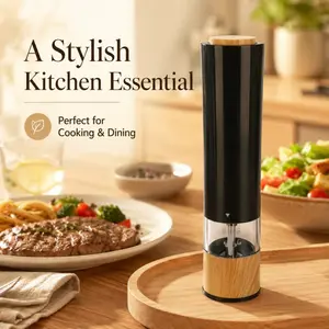 Electric Pepper Grinder, Wood-Look Automatic Salt and Pepper Mill with Ceramic Core, One-Hand Operation, Adjustable Coarseness, Refillable Spice Grinder for Kitchen Dining Home