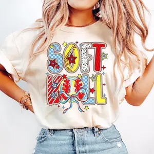 [Sale Up To 50%] Coquette Softball Brushstroke T-shirt, Softball Mama Game Day Tee, Stylish Sports Mom Outfit for Women