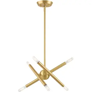 6 Light Satin Brass Mini Chandelier with Steel base material