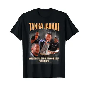🍕[Graphic T-shirt] Tanka Jahari 'Would Never Order A Whole Pizza For Himself' Viral Meme T-Shirt| Funny TikTok Trend Graphic Tee| Retro Bootleg Style| Hilarious Gift for Meme Lovers & Gen Z| Perfect for College Humor & Casual Streetwear