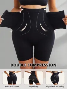 Women's Plain High Waist Shapewear Shorts With 3-Hook Closure,Tummy Control Butt Lifting Shaper,High Waist Leg Shaping Shapewear,Double Compression Body Shapewear, Women's Shapewear Bottoms for Daily Wear, Highwaist Girdle Everyday