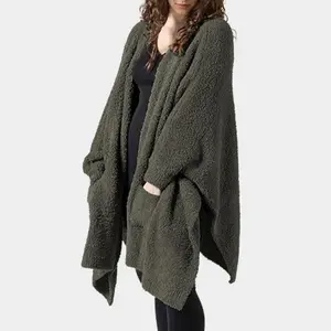 Talakeno Wearable Blanket Sherpa Poncho Unique Office Work Warm Cozy Shawl TV Throw Blankets, Plush Cape Wrap for Adults