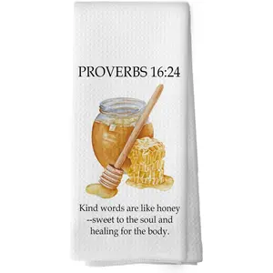Christian Honeypot Dish Towels, Bee Illustration Gifts for, Verse Scripture Religious Farmhouse Hand Towels Tea Towels Decorations, 16x24inch