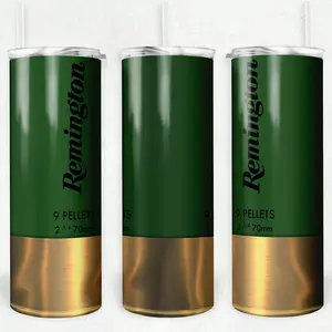 Remington Green Tumbler With Lid And Straw, 20oz Skinny Stainless Steel Water Bottle, Insulated Straight Cup, Summer/Winter Drinkware, Outdoor Travel Accessories | High Quality