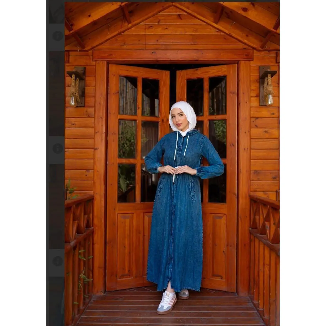 Women’s Modest Denim Hooded Abaya Dress – Casual Everyday Maxi with Drawstring Waist