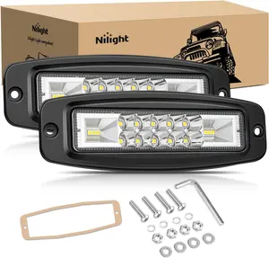 Nilight Flush Mount LED Pods 2PCS 6 Inch 60W LED Work Light Flood Spot Beam Combo Backup Driving Lights Fog Lamp Reverse Light Grill Mount Light for Offroad 4x4 Truck SUV