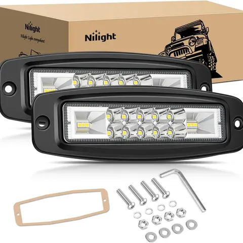 Nilight 2PCS 6 In 60W Strong Output Aluminum Flush Mount LED Pods - Spot+Flood Combo Beam, 9-30V DC Offroad Lighting, 18PCS Cooling Fans, LED Lights for Truck, 4x4 Tacoma SUV Vehicle Accessories