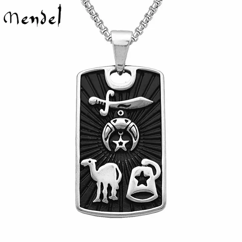 MENDEL Mens Stainless Steel Freemason Masonic Shriner Pendant Necklace Silver