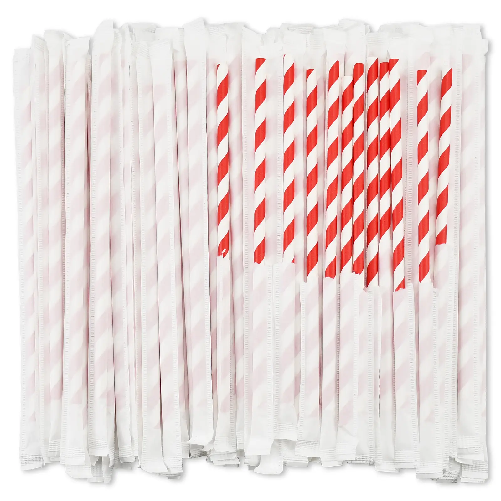 Individually Wrapped Biodegradable Paper Drinking Straws - 7.75 Inches, Red Striped - Pack of 1000