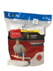 Men's Hanes Cushion 12 pairs white Crew Socks Comfortable Man