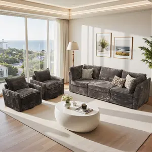 5PCS Modular Cloud Sectional Sofa With 2 Swivel Chair Couch Set,Comfy Cloud Couch 3 Seat Sectional Sofa,Deep Seat With Throw Pillows for Living Room,Easy Assembly,Free Combination