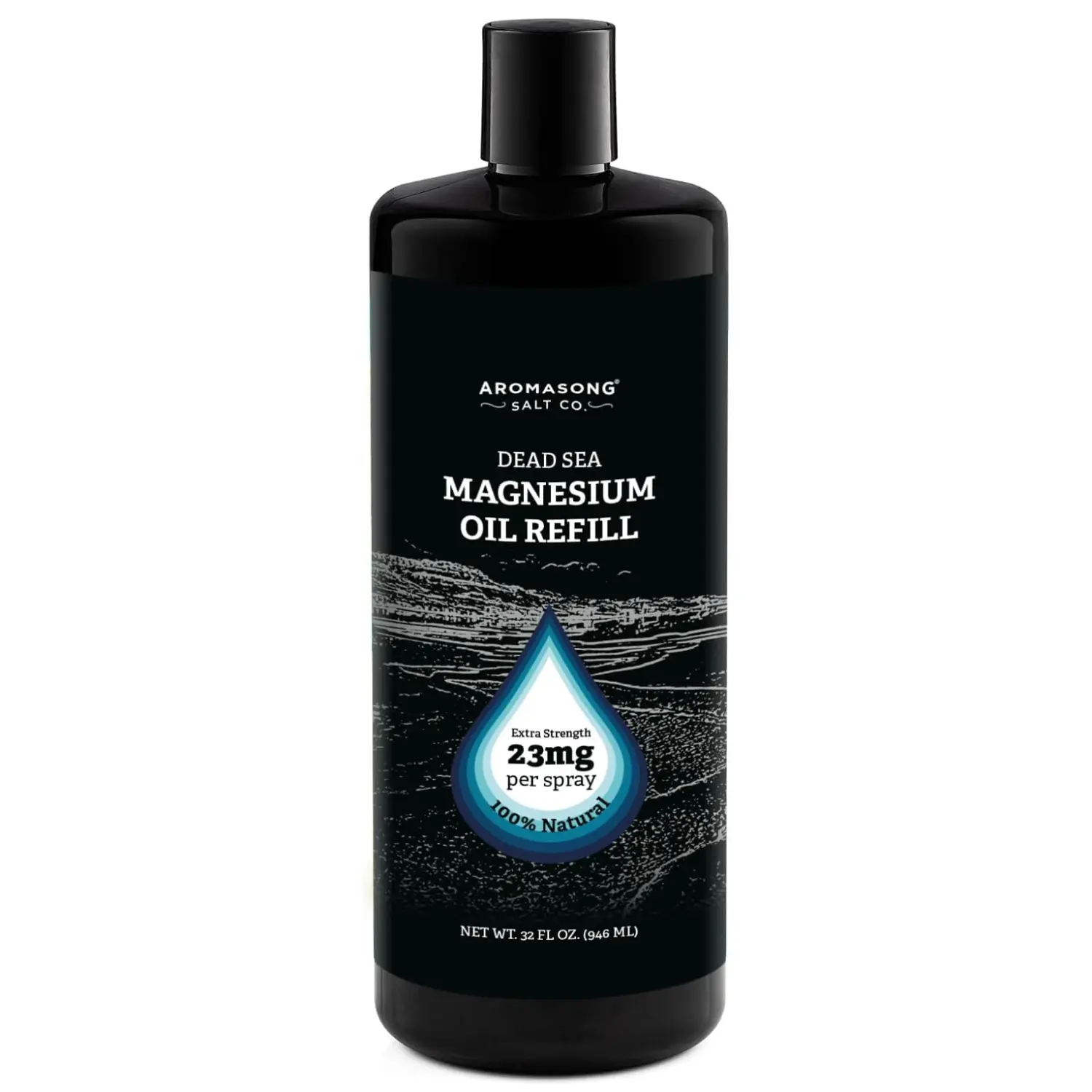 Aromasong Dead Sea Salt Magnesium Oil Shower Refill Spray - 32oz Extra Strong Refill Bottle, 23mg per Spray, 24 Months Shelf Life, Cost-Effective Single Item for Muscle Relaxation & Joint Health Aromatherapy Body Care, Shower Oil Refill, Sustainable