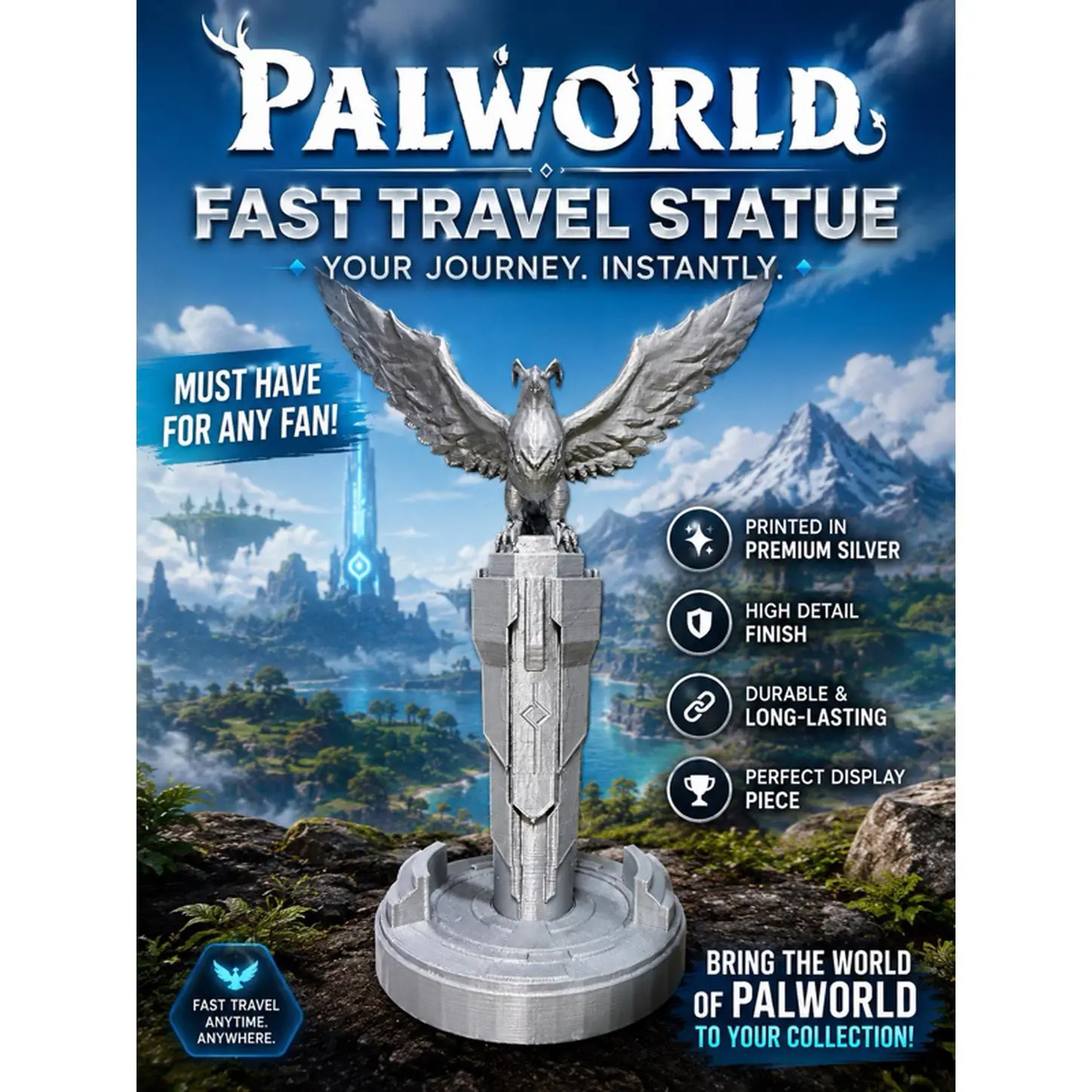 Palworld Fast Travel Statue 8 Inches High PLA Silk Silver Plastic Collectible for Game Fans