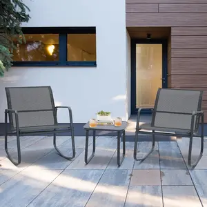 Ainfox 3-Piece Patio Furniture Set, All Weather Textile Outdoor Conversation Set with Rocking Bistro Chairs and Table, Small Patio Bistro Set for Backyard, Lawn, Garden, Poolside(Black)