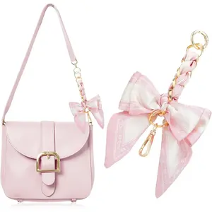 Polyester Bowknot Shaped Shoulder Strap Extender Exquisite Bowknot Scarf Decoration Replacement Chain for Shoulder Cross-Body Purse Hangbag Making Supplies (Pink)