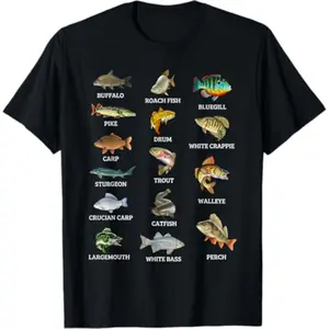 Types of Freshwater Fish Species Fishing Fisherman Anglers T-Shirt for Men
