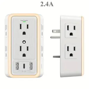 9-In-1 Surge Protected Power Strip, 6 Ac Outlets, 2 USB Ports and 1 Type-C Port, 3-Sided 1500J Touch Night Light Wall Plugs, 125v 15a Max, 1875W/125V, USB DC 5V/2.4A Max, Total DC 5V/2.4A FAST Charger Essential Home Appliance