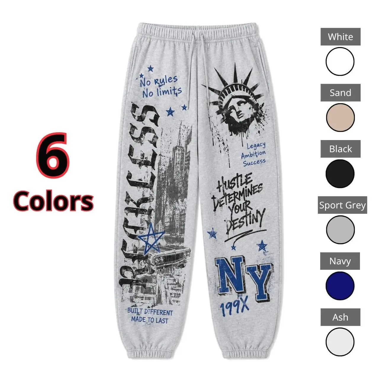 Unisex Graphic Sweatpants, NYC-Inspired Streetwear Jogger Pants for Men and Women, Relaxed Fit Casual Lounge Pants with Drawstring Waist and Elastic Cuffs, Vintage Urban Graphic Trousers for Everyday Wear, Travel, Gym and Outdoor Activities E