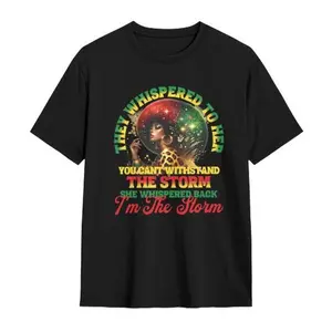 Juneteenth women’s “I’m the Storm” motivational quote T-shirt, Black Queen Afro reggae graphic tee, African American empowerment short sleeve