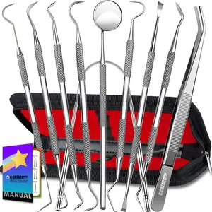 10-Pack Stainless Steel Dental Tools Kit, Professional Plaque Tartar Remover Set with Dental Pick, Tooth Scraper, Tongue Cleaner and Storage Case for Oral Hygiene