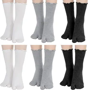 6 Pairs Split Toe Frilly Cotton Socks Unisex Japanese Style Flip Flop Sandal Slipper Socks for Men Women