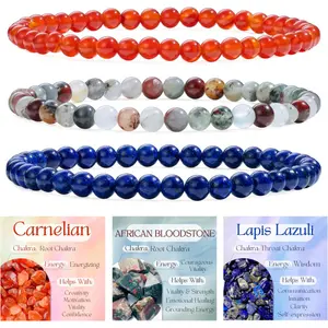 3-Piece 4mm Beaded Bracelets for Women Handmade Natural Crystal Stretch Elastic Jewelry Yoga Meditation Protection Gifts