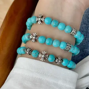 Turquoise Cross Bracelet - Retro Ethnic Style High-End Elastic Rope Bracelet