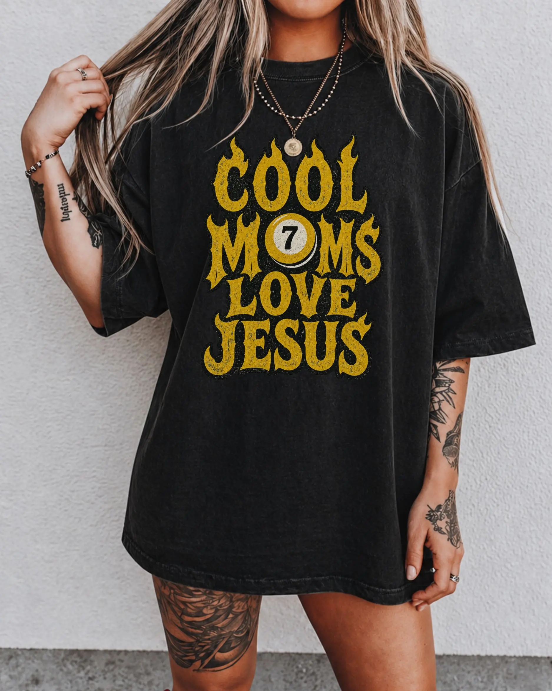 Cool Moms Love Jesus 7 Ball Tee| Comfort Colors Alt Mom Christian Shirt