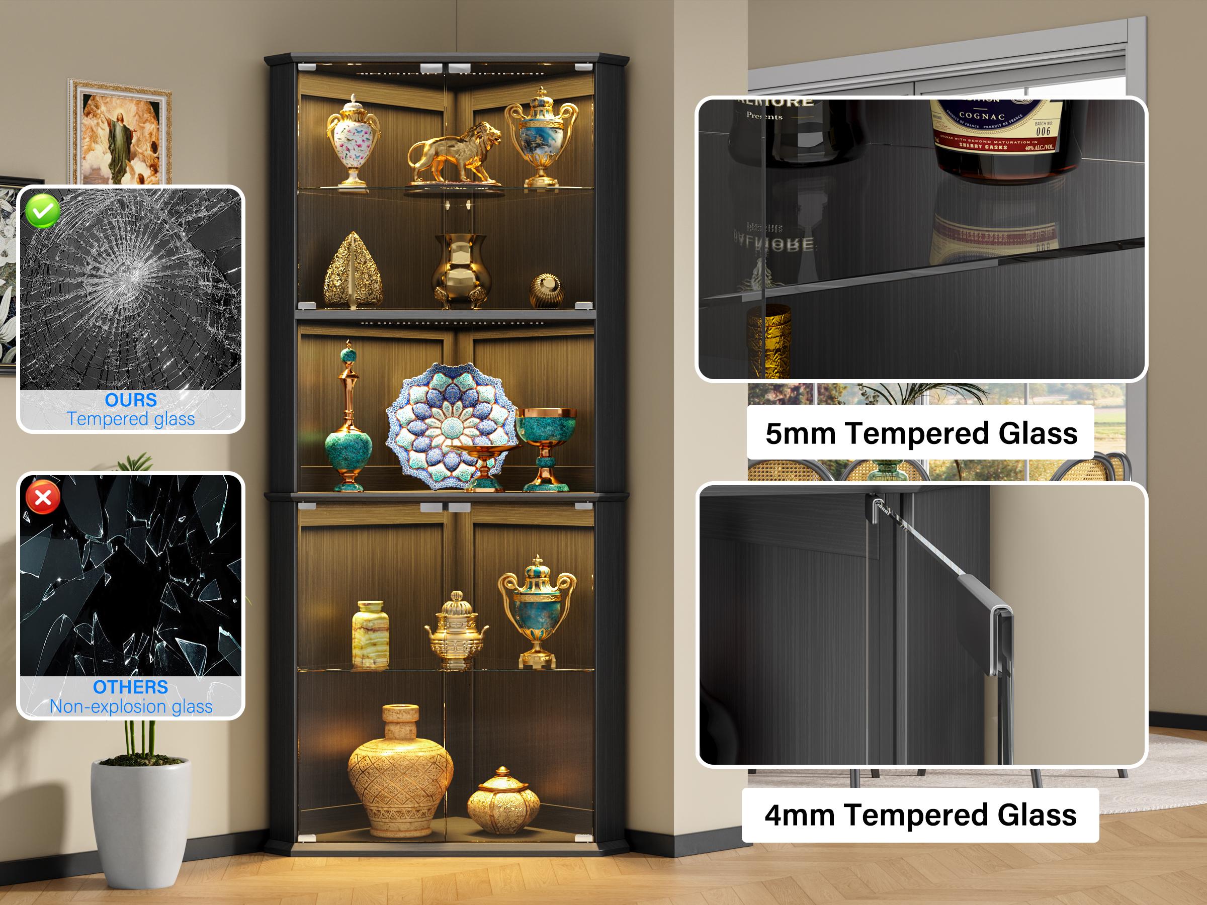 kepptory 71.8" Corner Display Cabinet with LED Lights, 6-Tier Tall Curio Cabinet with Adjustable Glass Shelves&Glass Door, Wine Cabinet for Living Room, Home Bar