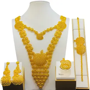 gold plated Jewelry Vietnamese India Dubai Jewelry Bridal Necklace Handkerchief Ring Earring Set
