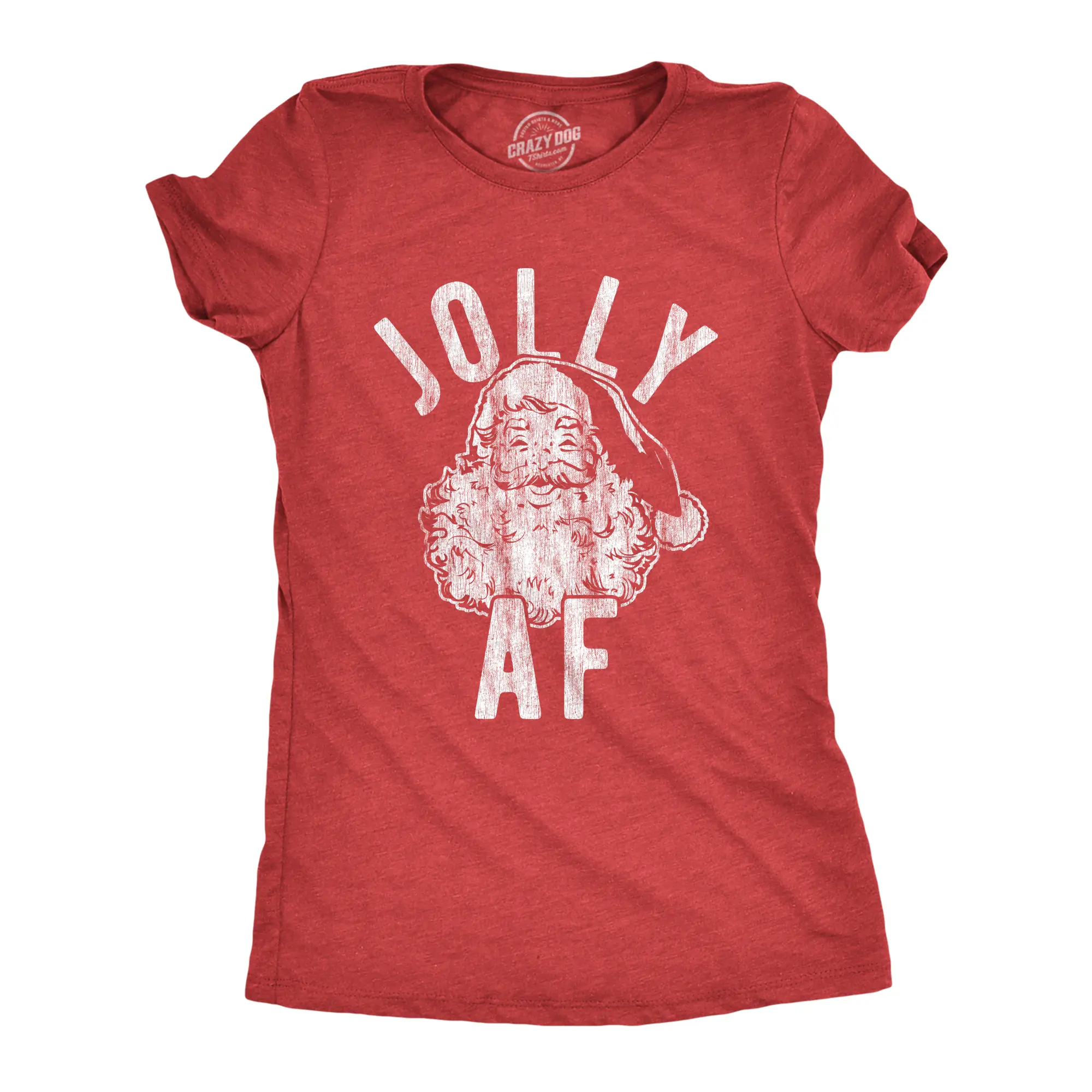 Womens Jolly AF T Shirt Funny Santa Claus Christmas Party Sarcastic Graphic Novelty Tee Funny Womens T Shirts Cute Vintage Fashion Casual Ladies T-Shirt Gift Christmas Tops for Women Women's Novelty Tees Red