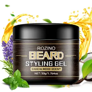 Rozino Beard Styling Gel - Sandalwood Scented Plant-Based Formula for Shaping Moisturizing & Shine - Natural Care for Fuller Healthier Beard - 50g/1.76oz