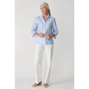 3/4 Sleeve Ginna - Bird Print Oxford Blue