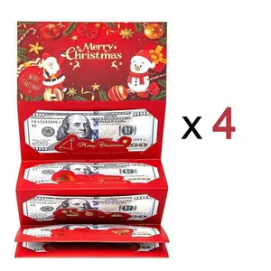 4 PACK Christmas Santa Dollar Folding Red Envelopes Gold Stamping Gift Pack with Ribbon 6 Slot DIY Holiday Cash Envelopes for Party and Festive Decorations