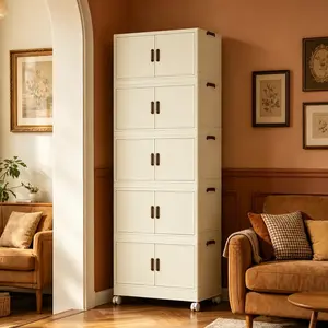 5 Tier XL Foldable Storage Cabinet with Wheels, Heavy Duty Stackable Storage Organizer for Closet Garage Bedroom entryway