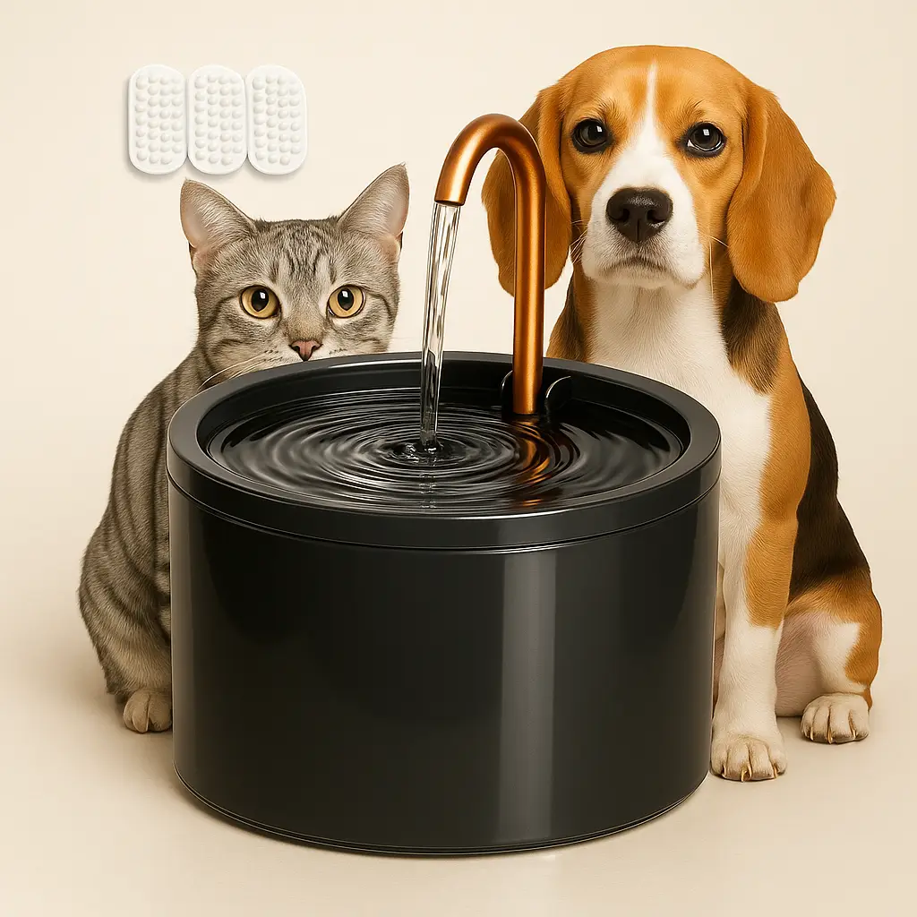 2.1L Ceramic Cat Fountain – Ultra Quiet, Self-Cleaning Water Dispenser for Cats & Small Pets | Elegant White/Black Design, Includes 3 Filters & Sponge