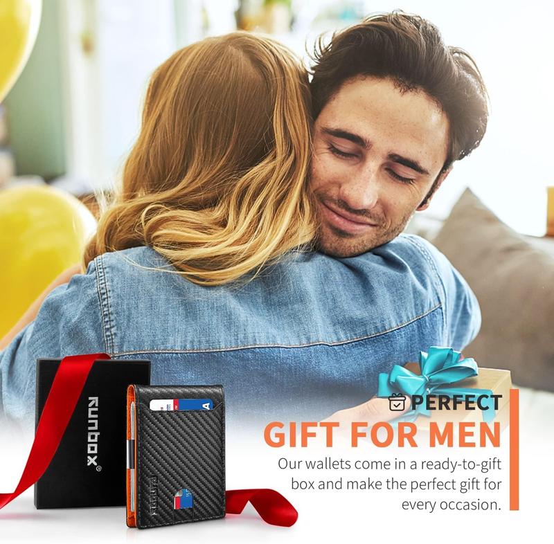 Storage Bag Ultra-thin Multi-card Wallet Bag Slim Wallets for Men - Leather Money Clip Mens Wallet - RFID Blocking Front Pocket Bifold Wallet - Thin Credit Card Holder(Orange Red) Compact