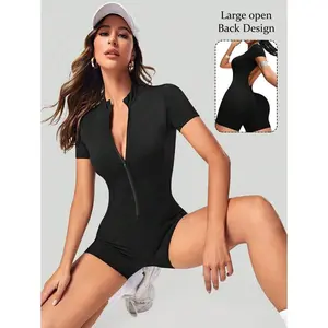 Women's Half Zipper Ribbed Knit Sports Romper Halter Sleeveless Yoga Workout Romper trampoline  park  esli  outfit adanola  yoga  pants Women's Quick-Dry High Waist Shorts culottes  volleyball Cool Dry Compression Workout Shirt thermal  long  sleeve