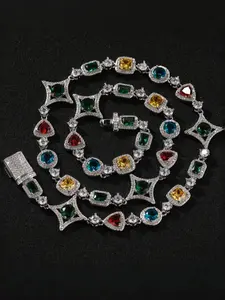 Neutral Diamond Necklace Bracelet Set, Hip-Hop Style Jewelry Gift, Matching Jewelry Set, Zircon Gemstone Accents, Creative Fashion Accessory