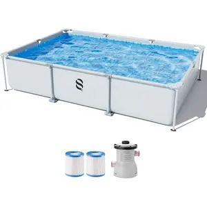 Rectangular Above Ground Pool - 10ft x 6.8ft x 26inch Outdoor Frame Above Ground Swimming Pool Set Kiddie Pool for  Adults with Filter Pump