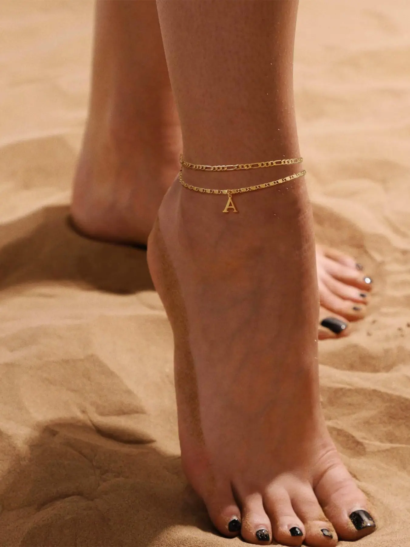 Elegant 26 Letter Pendant Anklet Foot Jewelry for Women, Fashionable Beach Style Design, Durable Daily Wear Accessory, Perfect for Everyday Use, Fashionable Jewelry Accessories