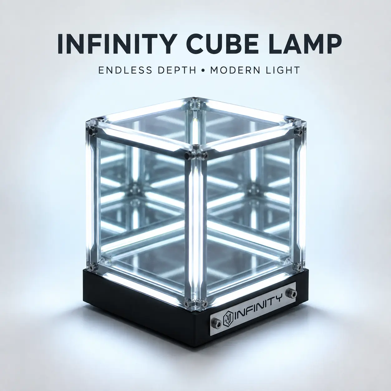 Infinity Cube Light, Infinity Mirror Cube 4D Acrylic LED Abyss Effect Touch Switch Dimmable Rechargeable Mood Night Light for Gaming Desk Office Bedroom Futuristic Decor