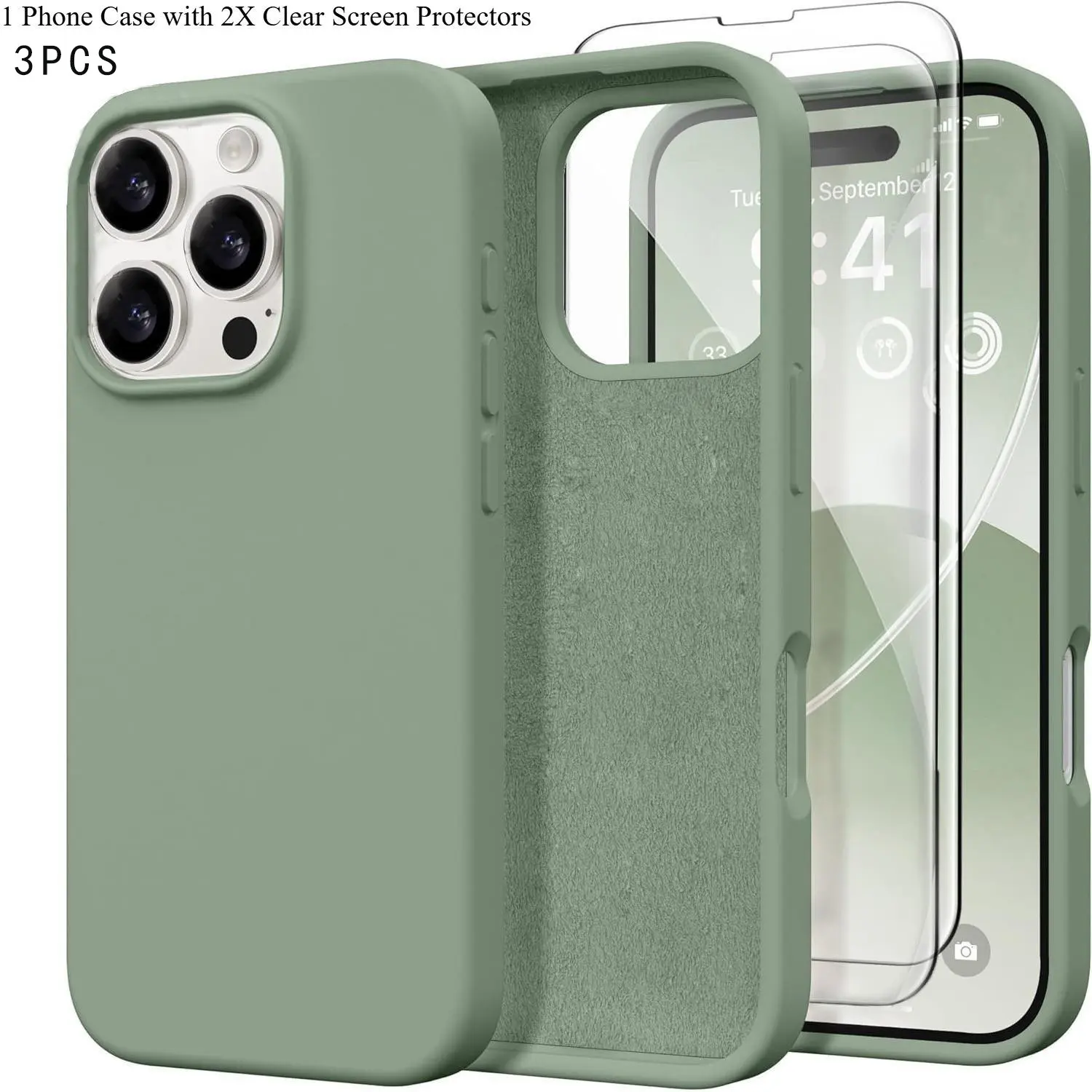 3 in 1 Compatible with iPhone 16e Case Protective Casing Liquid Silicone Cases with 2 Screen Protectors, Full Body Protection, Soft Microfiber Lining, Slim Shockproof Phone Case Cover for iPhone 17/16/15/14/13/12/11 Pro