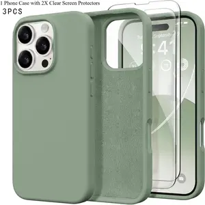 3 in 1 Compatible with iPhone 16e Case Protective Casing Liquid Silicone Cases with 2 Screen Protectors, Full Body Protection, Soft Microfiber Lining, Slim Shockproof Phone Case Cover for iPhone 17/16/15/14/13/12/11 Pro
